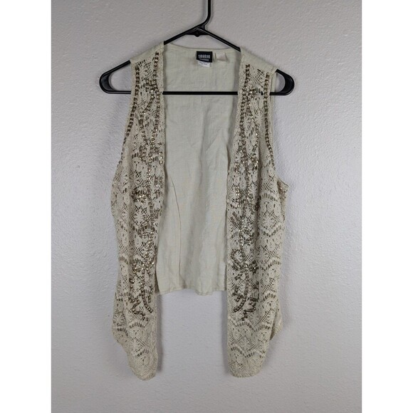 Sharon Young Vest Size 0 Open Long Crochet Tan Earth Tone - Picture 1 of 6